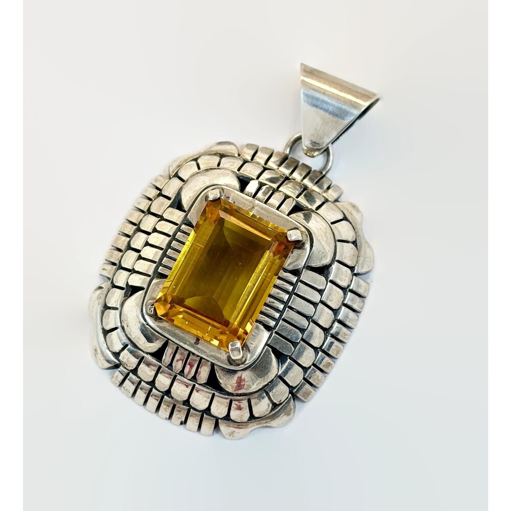 Citrine Pendant, Native American, Navajo, Sterling Silver, Large Stone, Faceted
